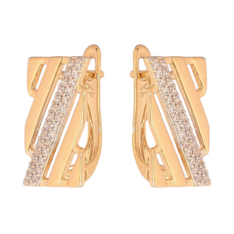 Серьги Xuping цвет Позолота 18K + Родий английский замок "Узор с кристаллами" фото №1