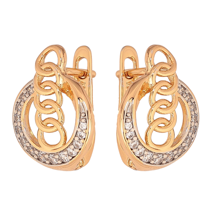 Сережки Xuping колір Позолота 18K + Родій англійський замок "Візерунок з кристалами" фото №2 Сережки Xuping колір Позолота 18K + Родій англійський замок "Візерунок з кристалами" фото №2