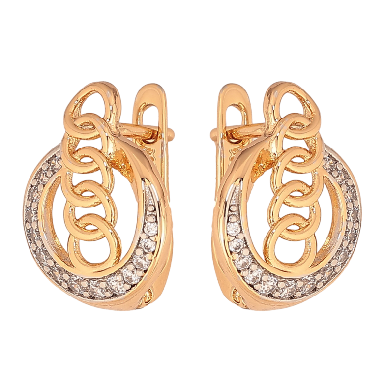 Серьги Xuping цвет Позолота 18K + Родий английский замок "Узор с кристаллами" фото №1