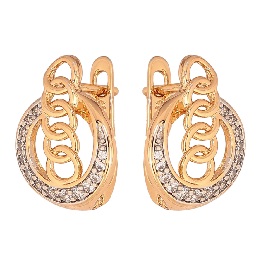 Серьги Xuping цвет Позолота 18K + Родий английский замок "Узор с кристаллами" фото №1