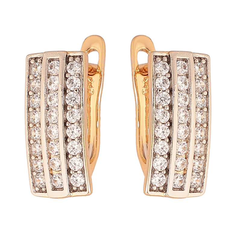 Серьги Xuping цвет Позолота 18K + Родий английский замок "Инкрустация кристаллами" фото №1