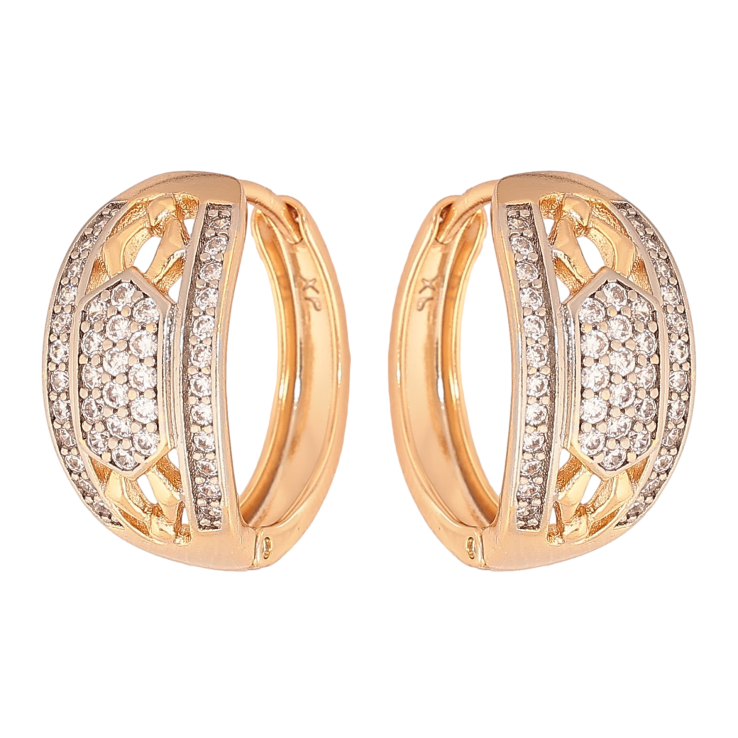 Серьги Xuping цвет Позолота 18K + Родий колечки "Декоративный узор с кристаллами" фото №21