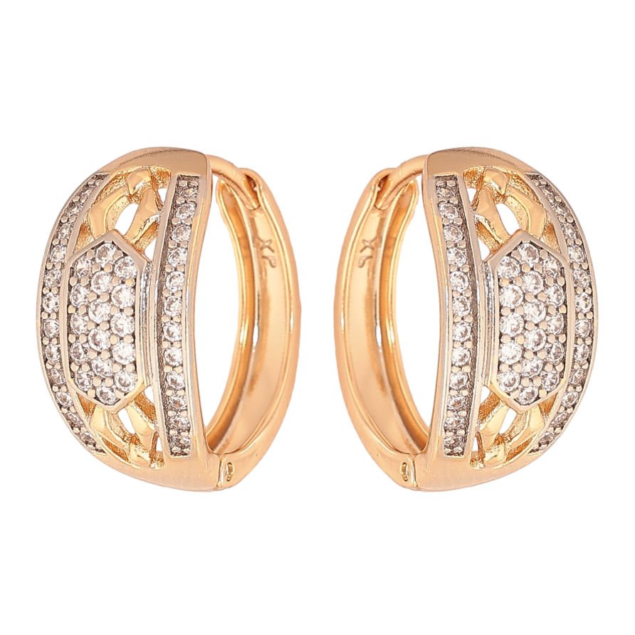 Серьги Xuping цвет Позолота 18K + Родий колечки "Декоративный узор с кристаллами" фото №1