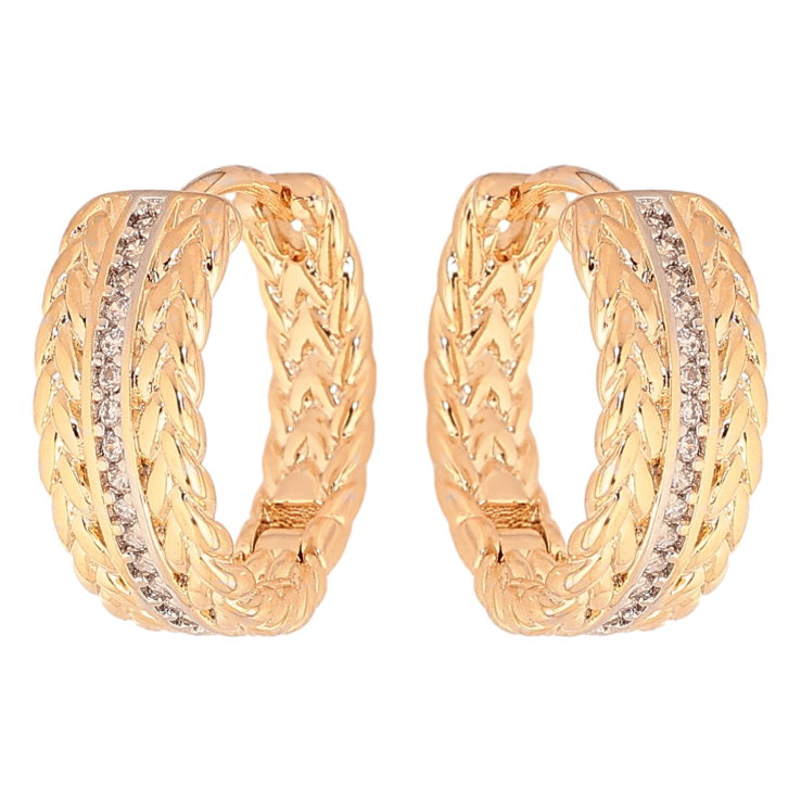 Серьги Xuping цвет Позолота 18K + Родий колечки "Узор с дорожками кристаллов" фото №19