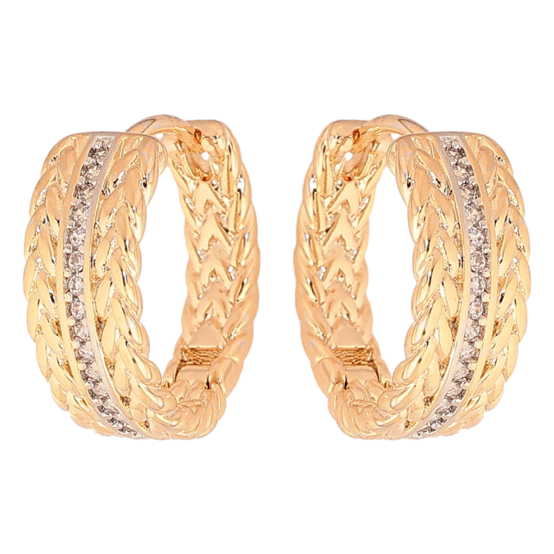 Сережки Xuping колір Позолота 18K + Родій колечка "Візерунок з доріжками кристалів" фото №1