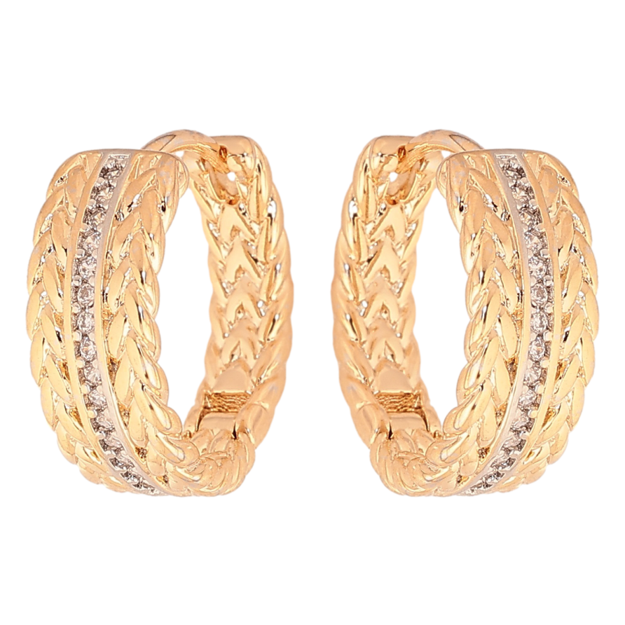 Сережки Xuping колір Позолота 18K + Родій колечка "Візерунок з доріжками кристалів" фото №1