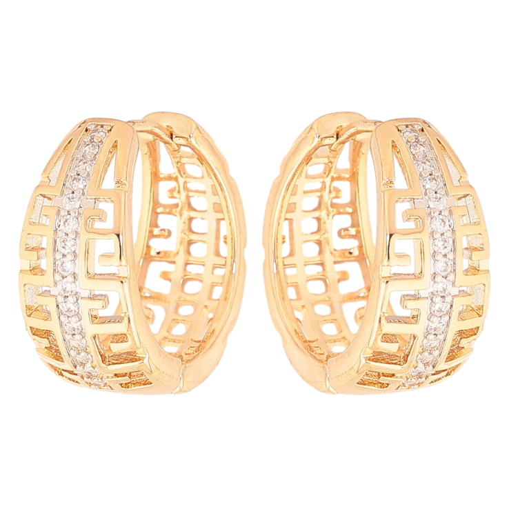 Серьги Xuping цвет Позолота 18K + Родий колечки "Узор с кристаллами" фото №17