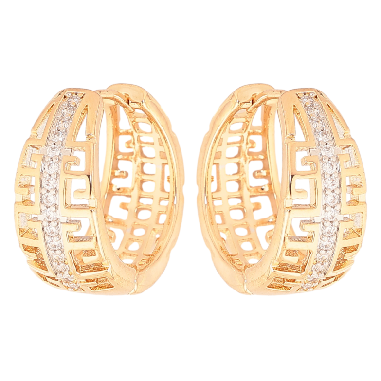 Серьги Xuping цвет Позолота 18K + Родий колечки "Узор с кристаллами" фото №1