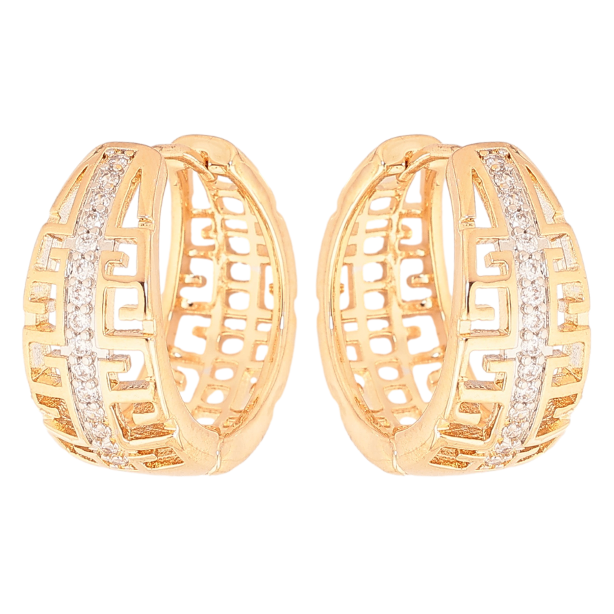 Сережки Xuping колір Позолота 18K + Родій колечка "Візерунок з кристалами" фото №1