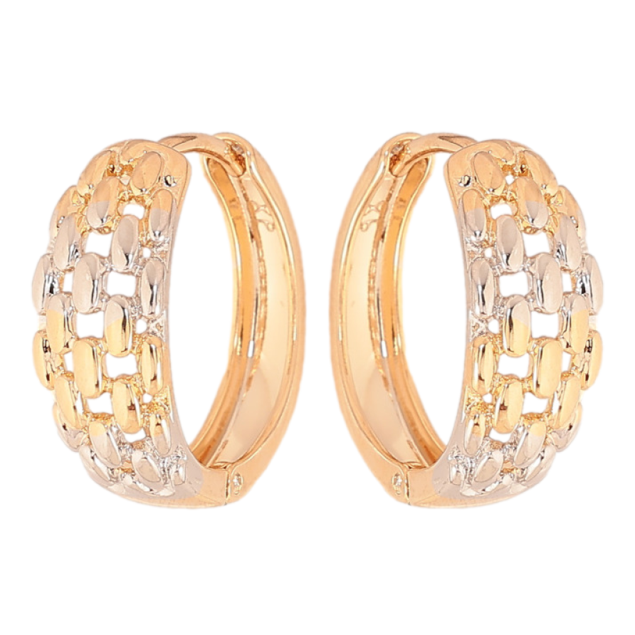 Сережки Xuping колір Позолота 18K + Родій колечка "Декоративний візерунок" фото №1