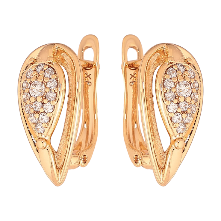 Серьги Xuping цвет Позолота 18К английский замок "Узор с кристаллами" фото №7