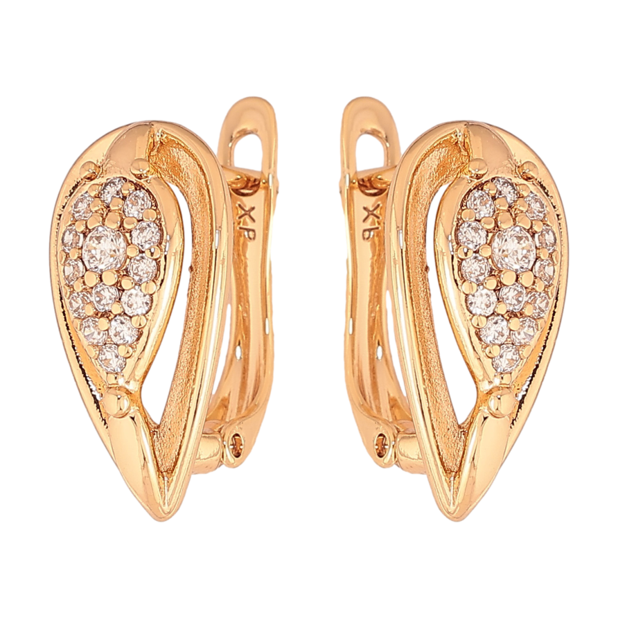 Сережки Xuping колір Позолота 18К англійський замок "Візерунок з кристалами" фото №1