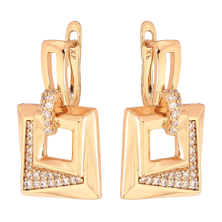 Серьги Xuping цвет Позолота 18K английский замок "Узор с кристаллами" фото №12