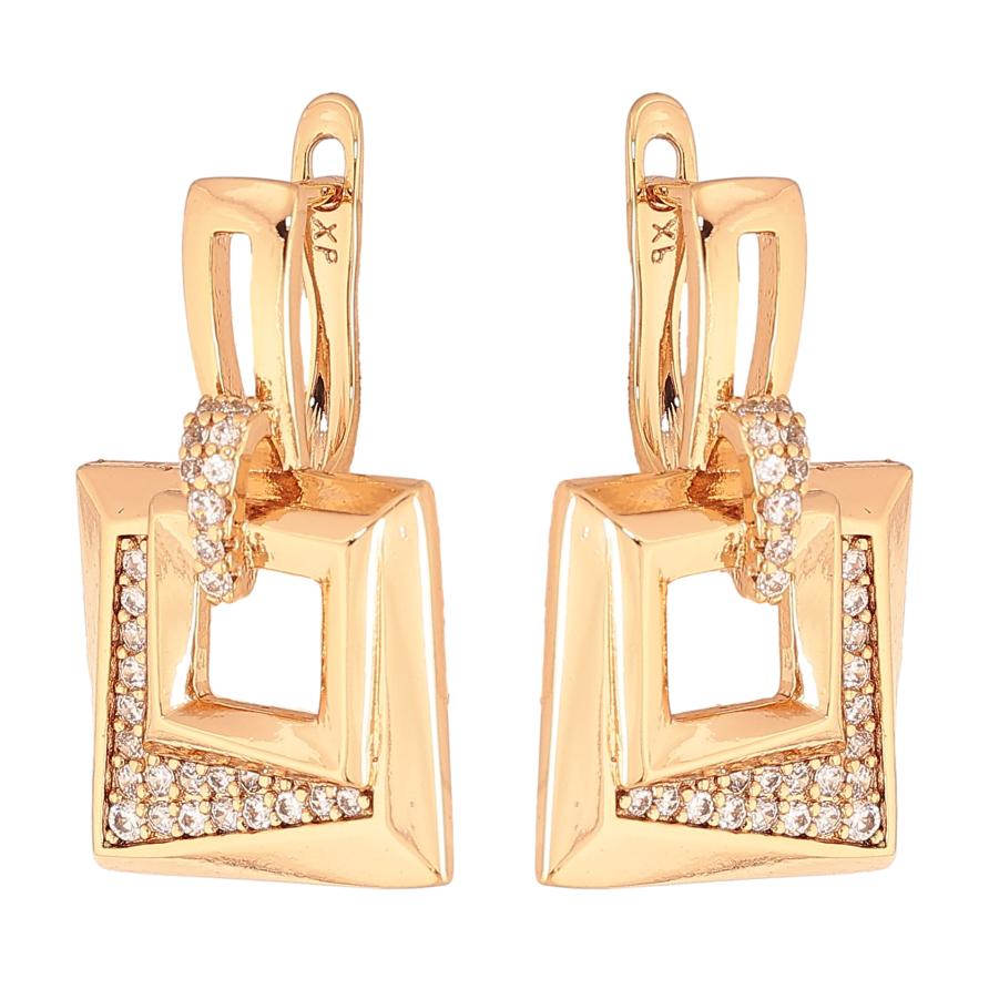 Серьги Xuping цвет Позолота 18K английский замок "Узор с кристаллами" фото №1