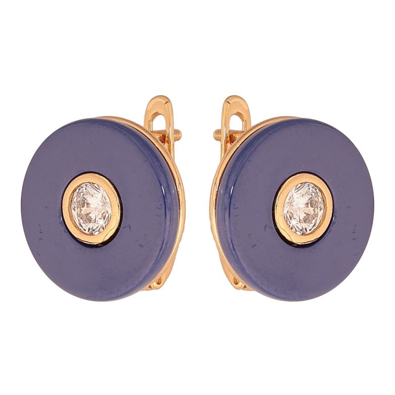 Сережки Xuping колір Позолота 18К англійський замок "Синя кераміка з кристалами" фото №1