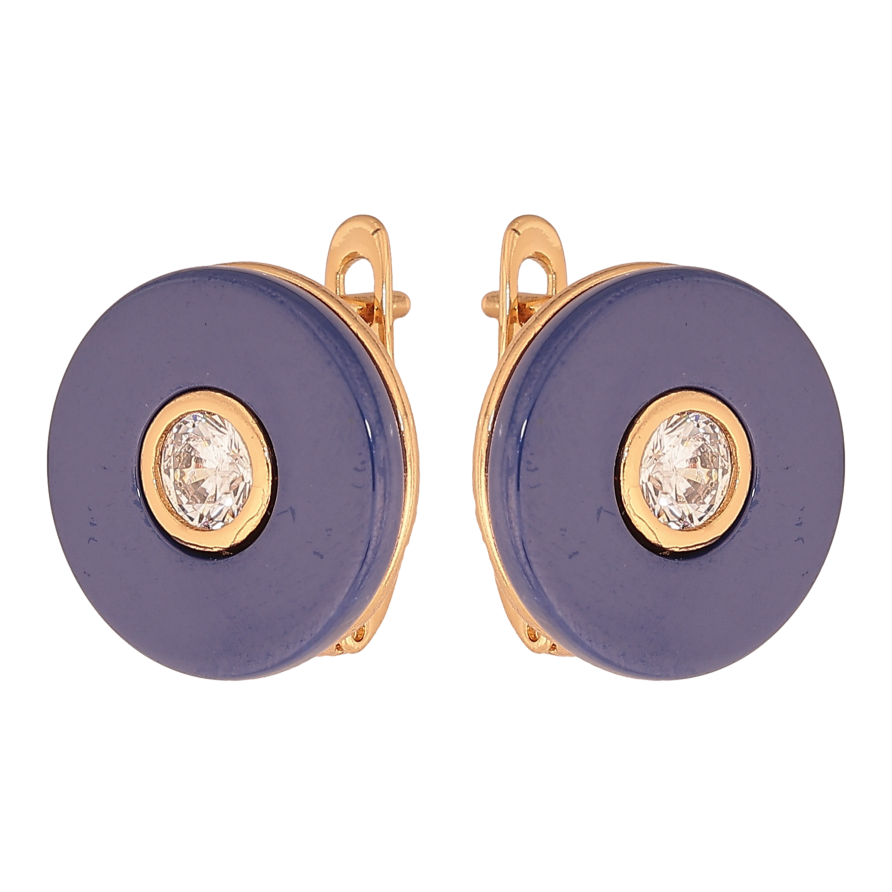 Сережки Xuping колір Позолота 18К англійський замок "Синя кераміка з кристалами" фото №1