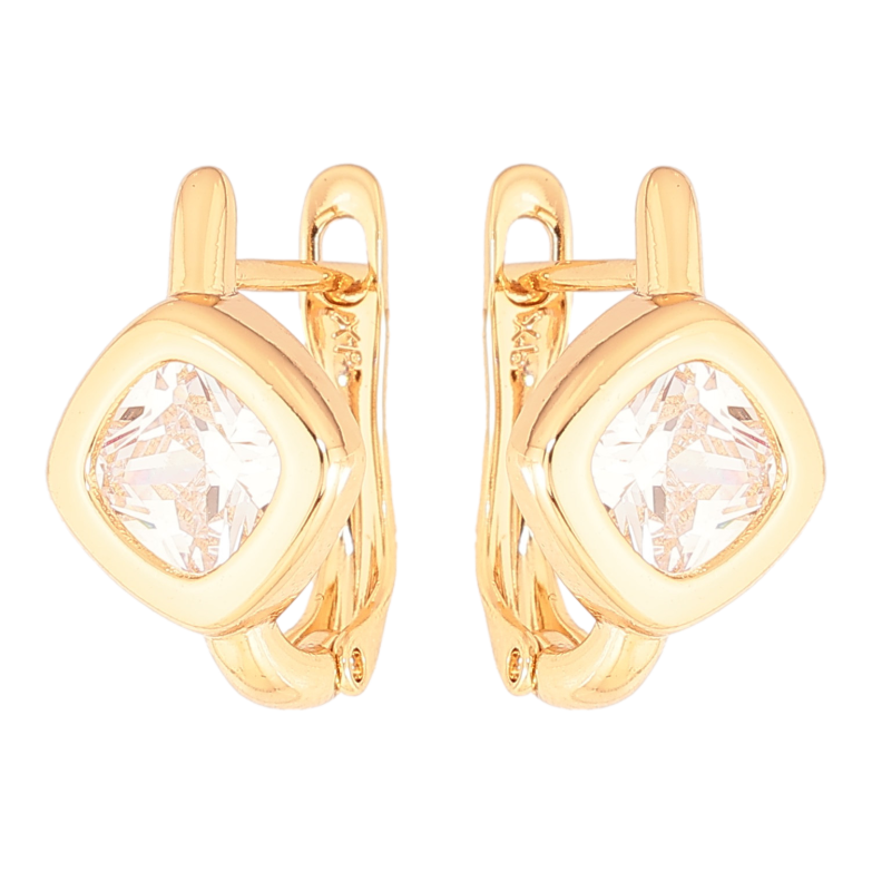 Сережки Xuping колір Позолота 18K англійський замок "Кристальні ромби" фото №1