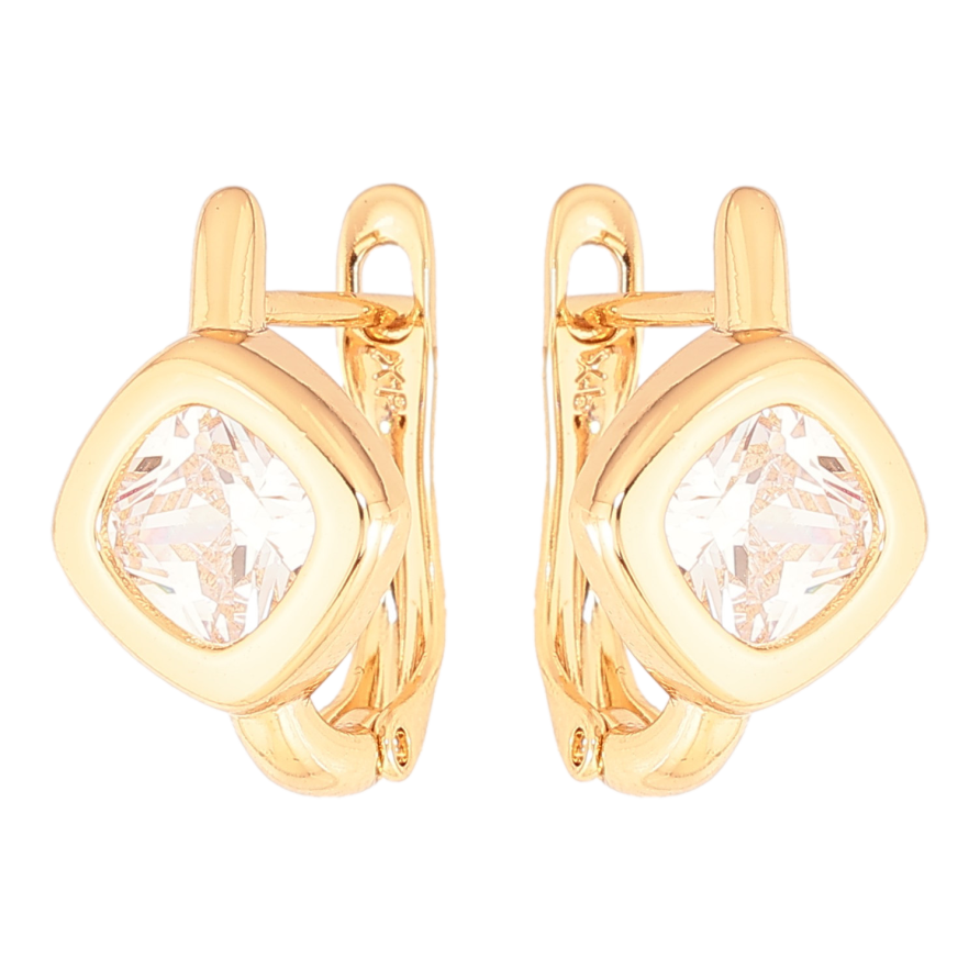 Серьги Xuping цвет Позолота 18K английский замок "Кристальные ромбы" фото №1