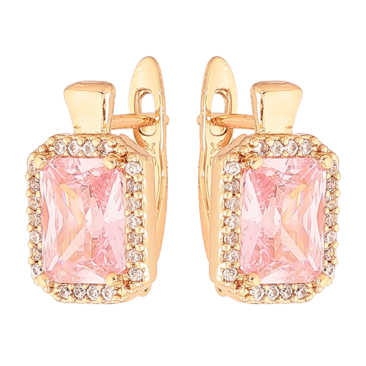 Серьги Xuping цвет Позолота 18K английский замок "Розовые кристаллы в обрамлении" фото №10