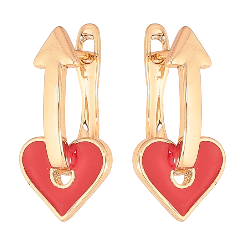 Серьги Xuping цвет Позолота 18К английский замок "Красные сердечки с стрелками" фото №1