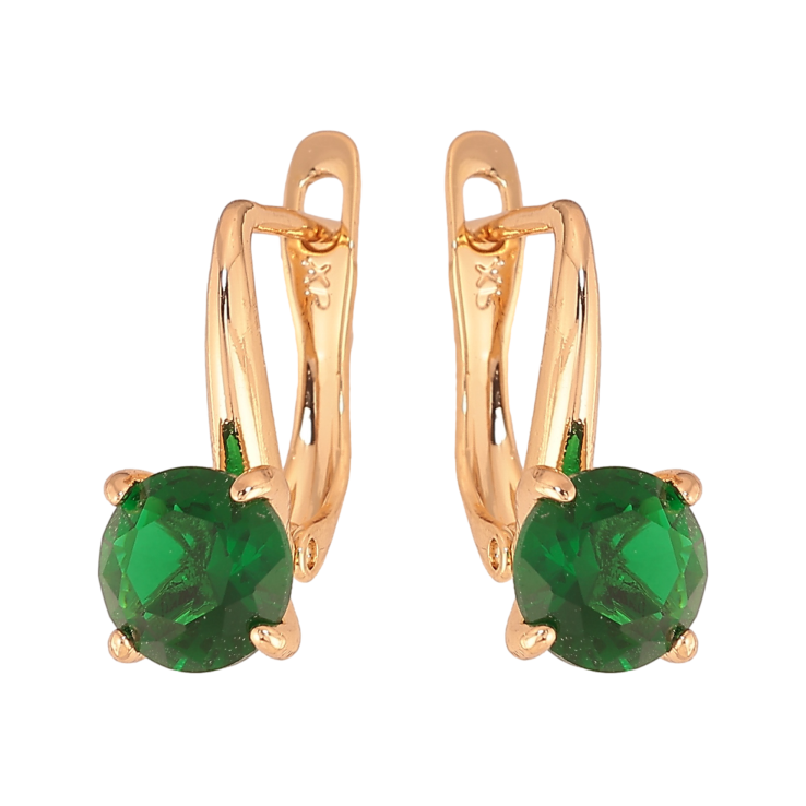 Сережки Xuping колір Позолота 18K англійський замок "Зелені кристали на дужках"  ø 7мм фото №10