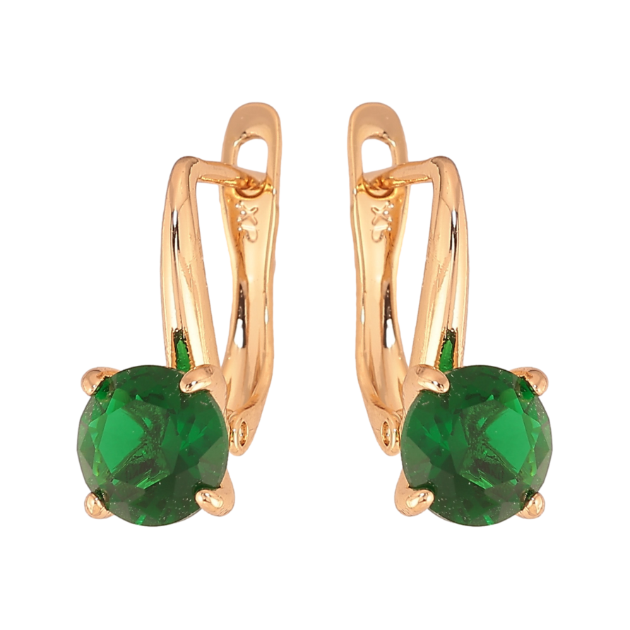 Сережки Xuping колір Позолота 18K англійський замок "Зелені кристали на дужках"  ø 7мм фото №1
