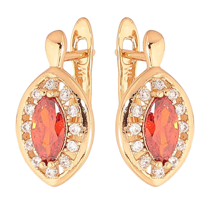 Серьги Xuping цвет Позолота 18K английский замок "Красные кристаллы в обрамлении" фото №6