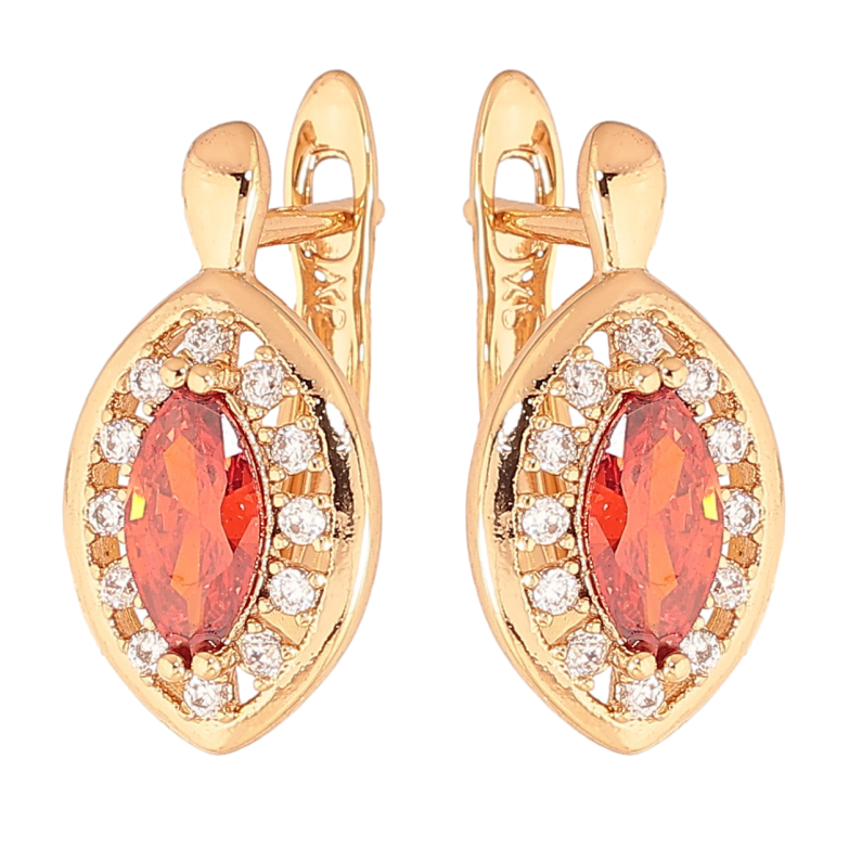 Сережки Xuping колір Позолота 18K англійський замок "Червоні кристали в обрамленні" фото №1