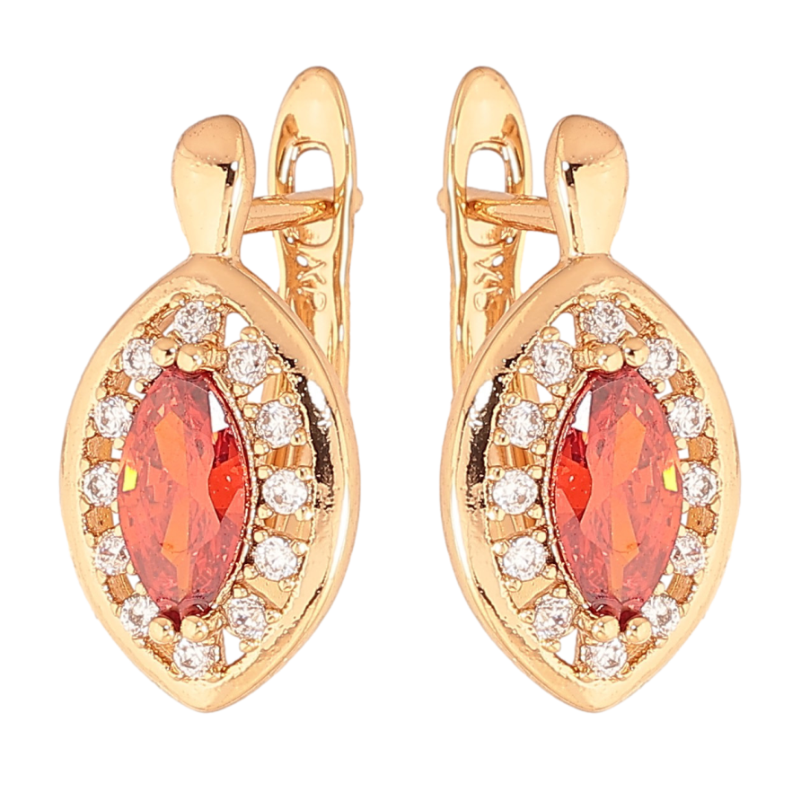 Серьги Xuping цвет Позолота 18K английский замок "Красные кристаллы в обрамлении" фото №1