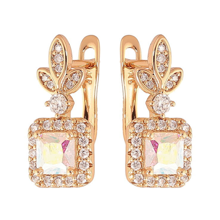 Серьги Xuping цвет Позолота 18K английский замок "Узор с радужными кристаллами" фото №3