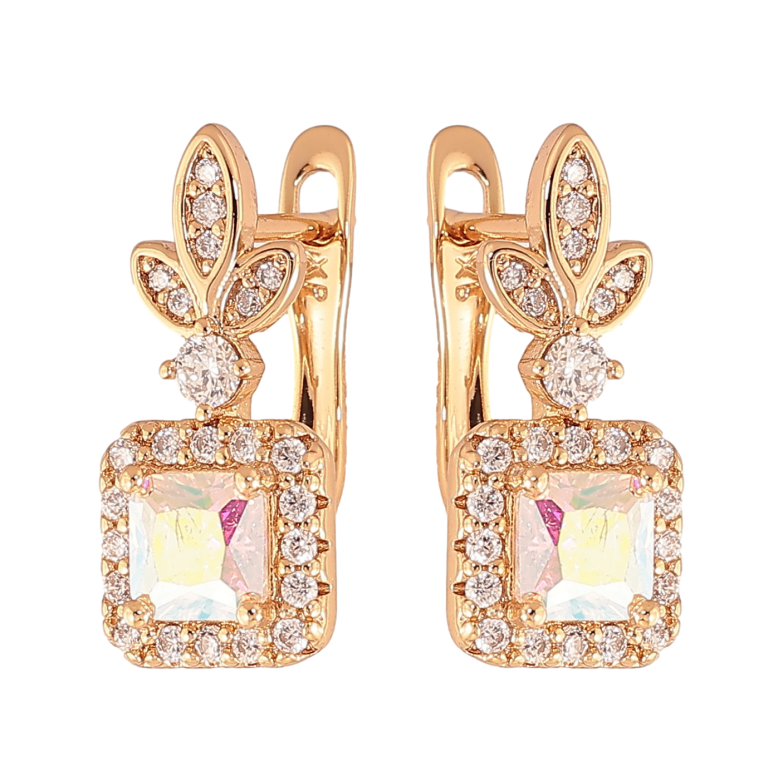 Серьги Xuping цвет Позолота 18K английский замок "Узор с радужными кристаллами" фото №1