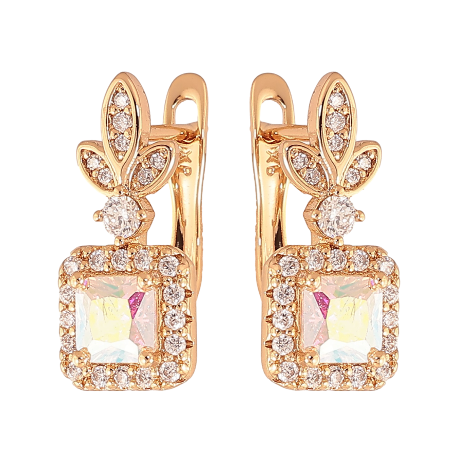 Серьги Xuping цвет Позолота 18K английский замок "Узор с радужными кристаллами" фото №1