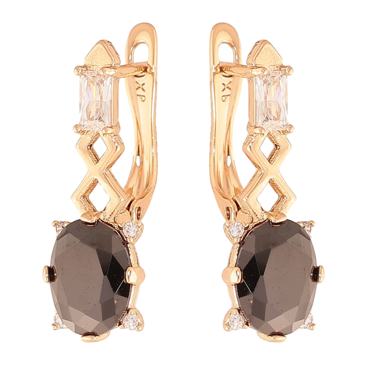 Сережки Xuping колір Позолота 18K англійський замок "Візерунок з чорними кристалами" фото №2