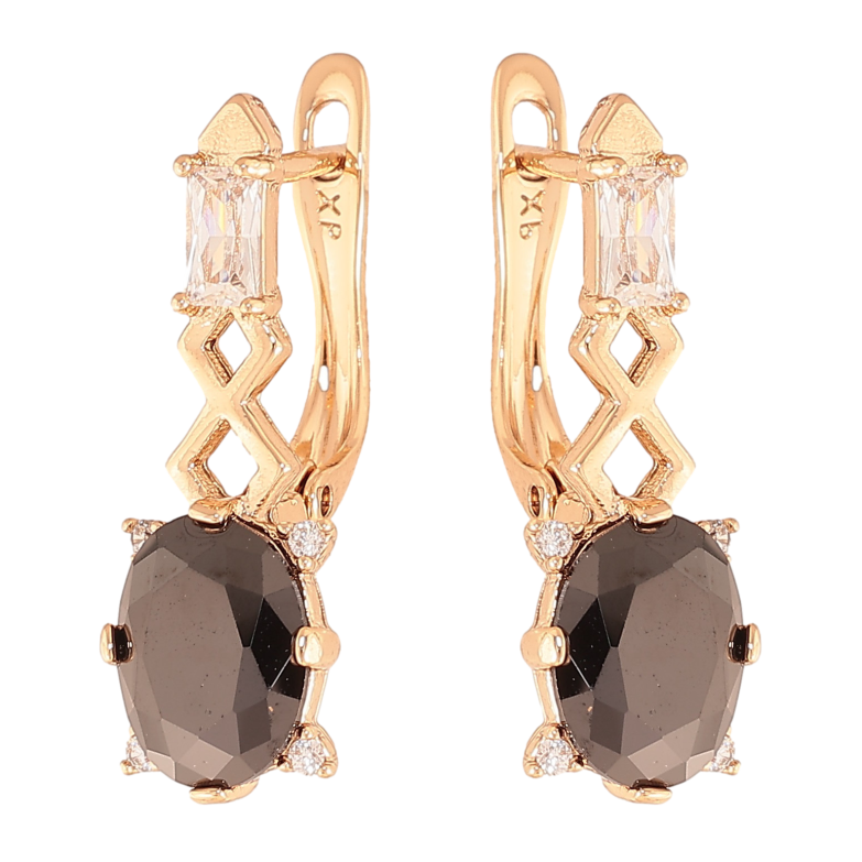 Серьги Xuping цвет Позолота 18K английский замок "Узор с черными кристаллами" фото №1