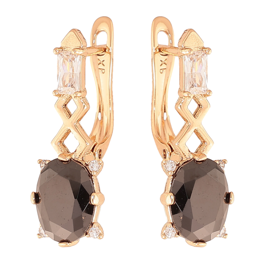 Сережки Xuping колір Позолота 18K англійський замок "Візерунок з чорними кристалами" фото №1