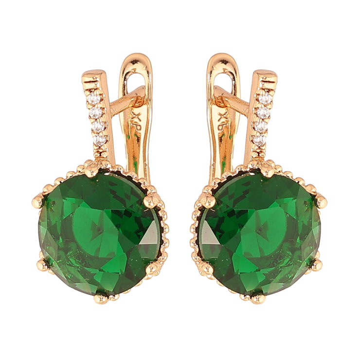 Серьги Xuping цвет Позолота 18K английский замок "Зеленые кристаллы" фото №21