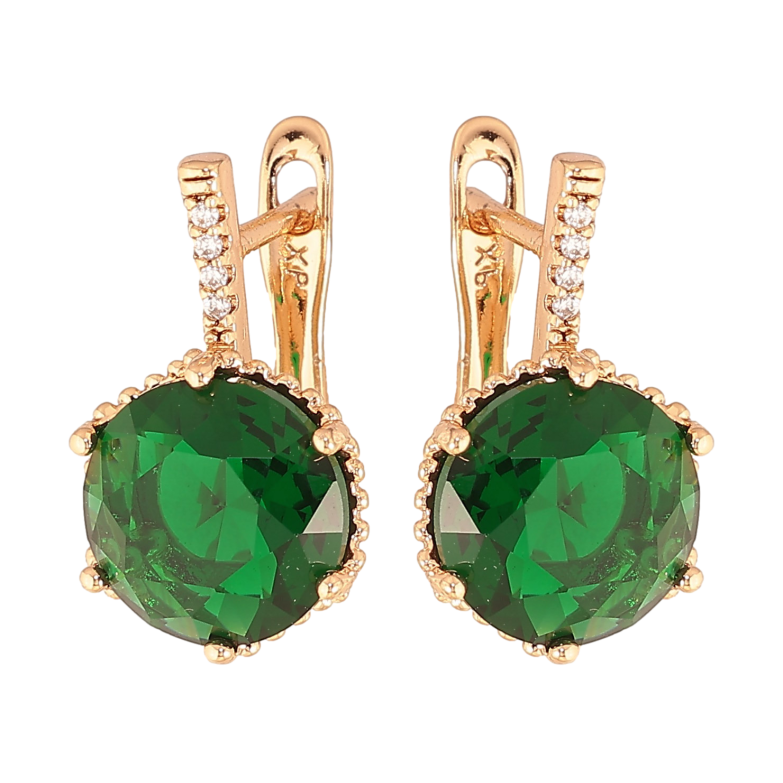 Сережки Xuping колір Позолота 18K англійський замок "Зелені кристали" фото №1