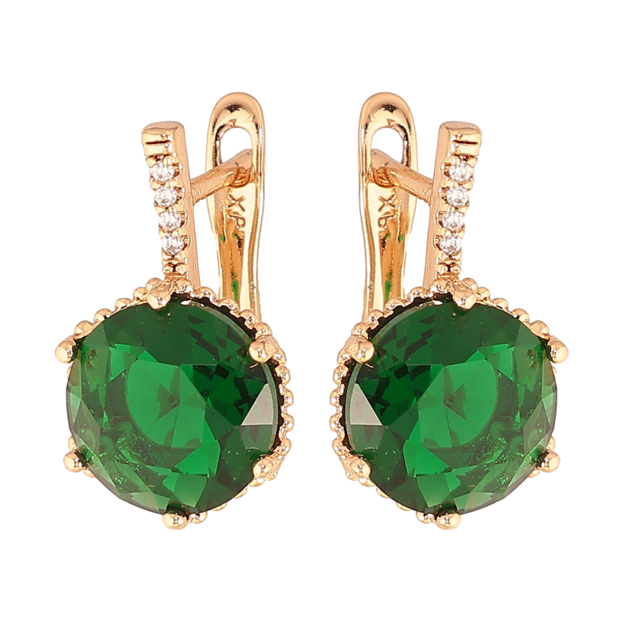Серьги Xuping цвет Позолота 18K английский замок "Зеленые кристаллы" фото №1