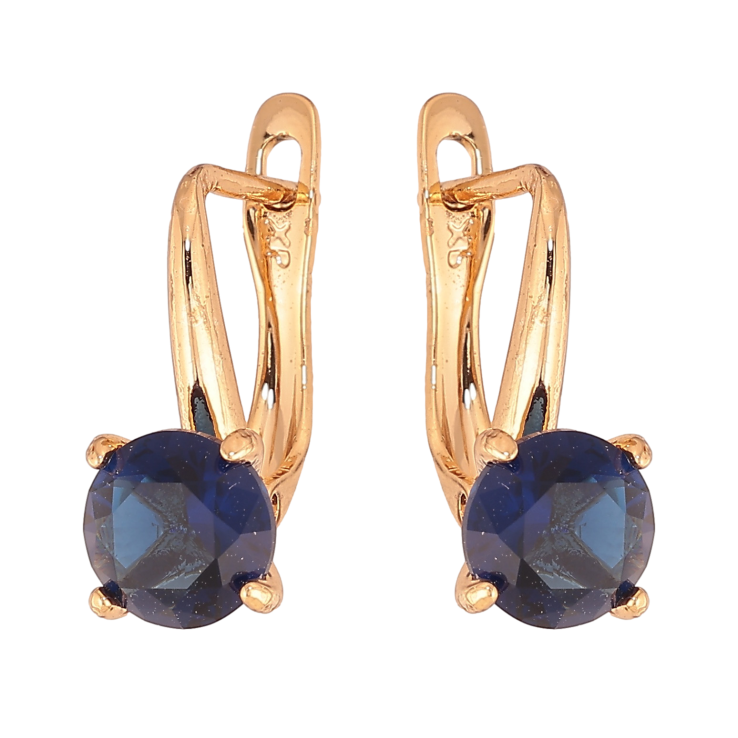 Серьги Xuping цвет Позолота 18K английский замок "Синые кристаллы на дужках" ø 7мм фото №5