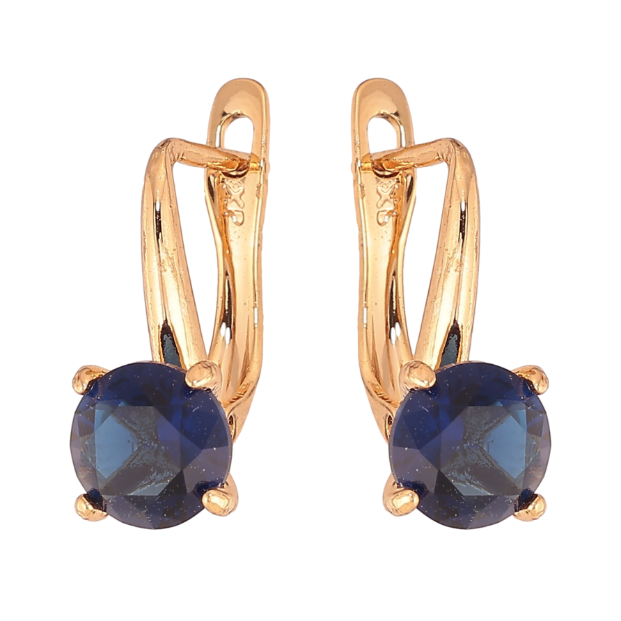 Серьги Xuping цвет Позолота 18K английский замок "Синые кристаллы на дужках" ø 7мм фото №1