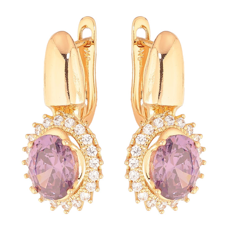 Серьги Xuping цвет Позолота 18K английский замок "Сиреневые кристаллы в обрамлении" фото №11