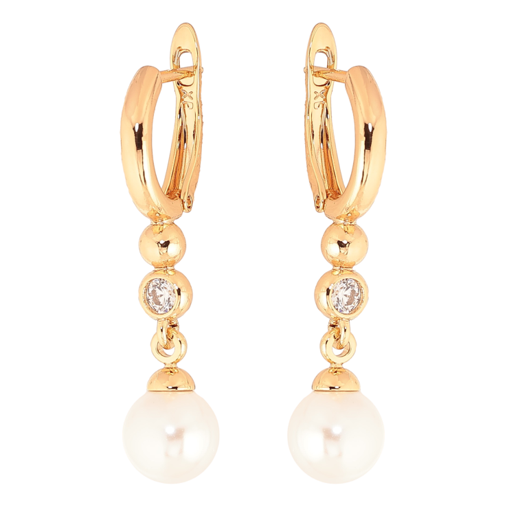 Сережки Xuping колір Позолота 18К англійський замок "Перлинні підвіски з кристалами" фото №16 Сережки Xuping колір Позолота 18К англійський замок "Перлинні підвіски з кристалами" фото №16