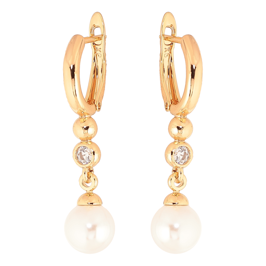 Сережки Xuping колір Позолота 18К англійський замок "Перлинні підвіски з кристалами" фото №1 Сережки Xuping колір Позолота 18К англійський замок "Перлинні підвіски з кристалами" фото №1