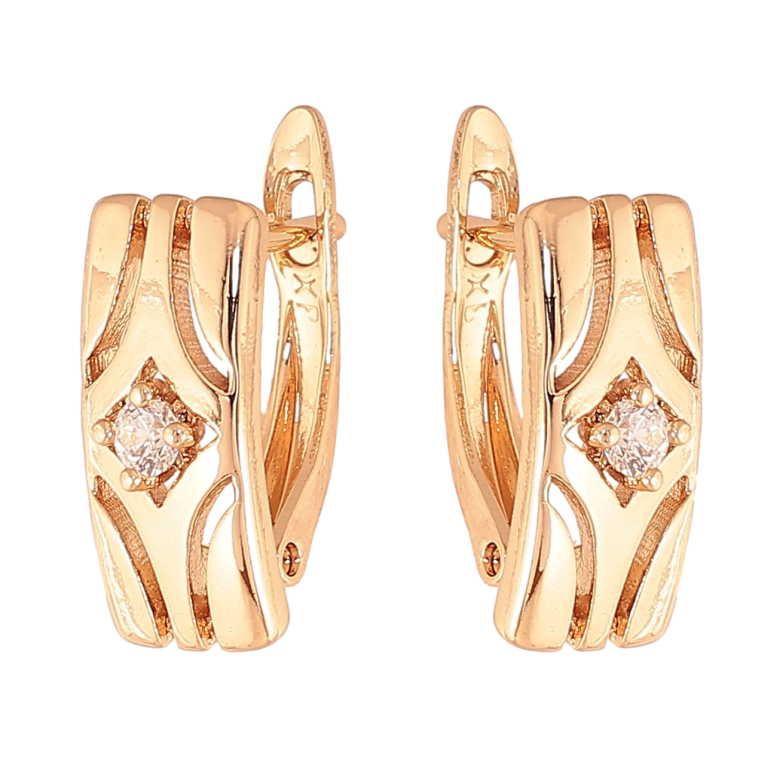 Сережки Xuping колір Позолота 18К англійський замок "Візерунок з кристалами" фото №1