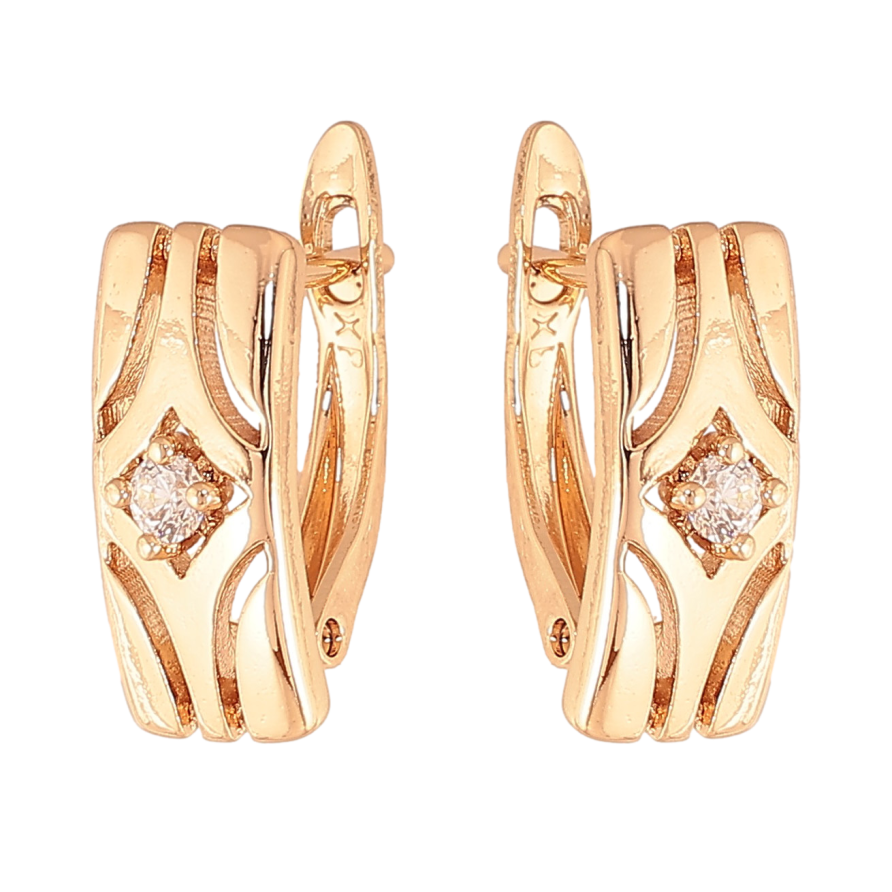 Сережки Xuping колір Позолота 18К англійський замок "Візерунок з кристалами" фото №1