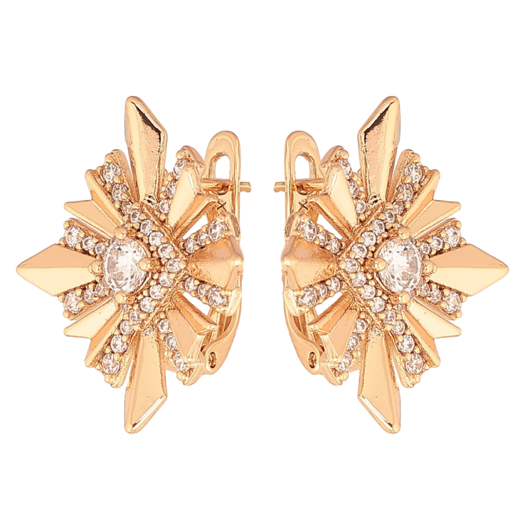 Сережки Xuping колір Позолота 18К англійський замок "Візерунок з кристалами" фото №8