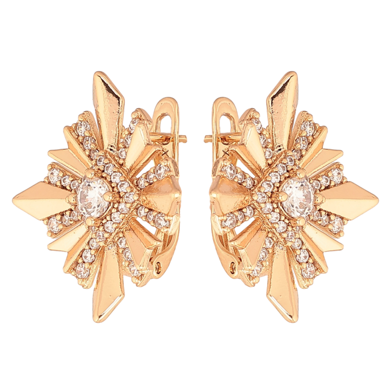 Сережки Xuping колір Позолота 18К англійський замок "Візерунок з кристалами" фото №1