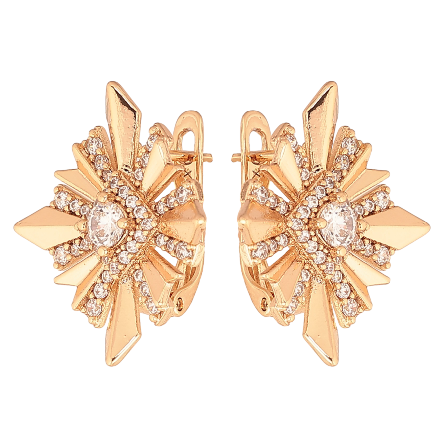 Сережки Xuping колір Позолота 18К англійський замок "Візерунок з кристалами" фото №1