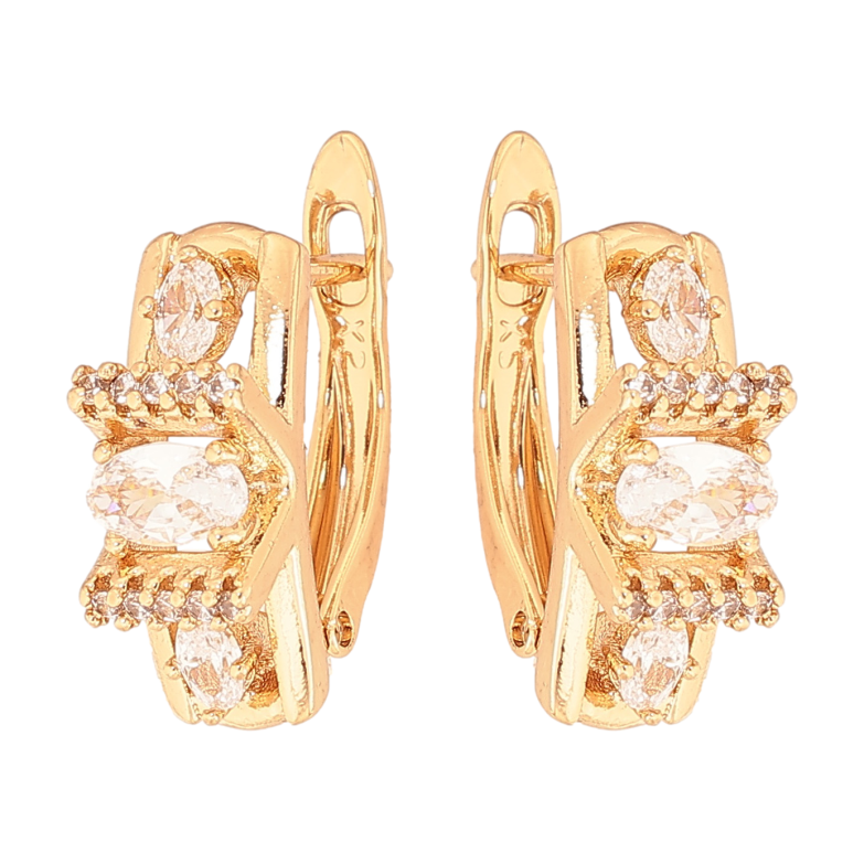 Сережки Xuping колір Позолота 18K англійський замок "Візерунок з кристалами" фото №2