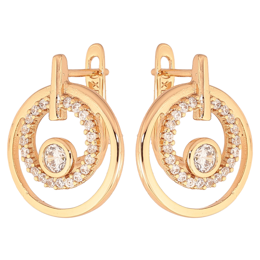 Серьги Xuping цвет Позолота 18К английский замок "Узор с кристаллами" фото №1